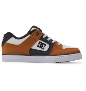 Brown / White Kids' DC Shoes Pure Elastic Skate Shoes | DC-4603791