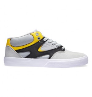 Grey / Black / Yellow Men DC Shoes Kalis Vulc Mid Sneakers | DC-9126074