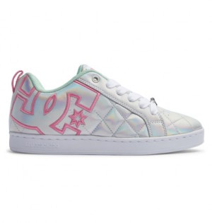 White / Metal Silver / Pink Women DC Shoes Court Graffik SE Sneakers | DC-8475139