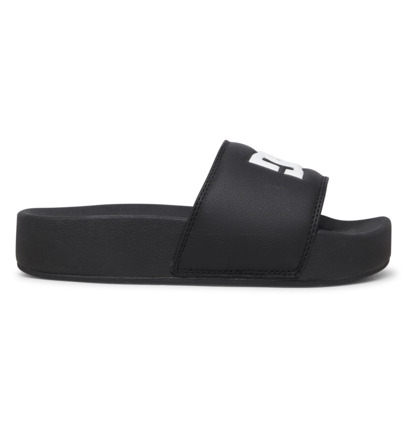 Black / Black / White Women DC Shoes DC Slide Platform Slider Flip Flops | DC-4835107