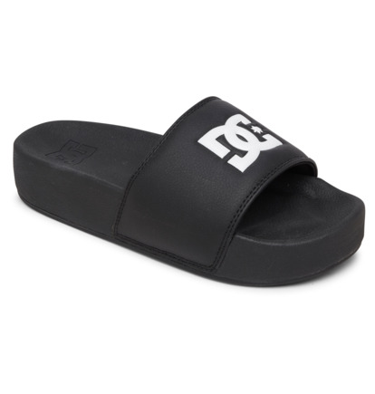 Black / Black / White Women DC Shoes DC Slide Platform Slider Flip Flops | DC-4835107